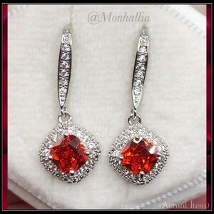 NEW AUTUMN FIRE 14K WHITE GOLD CUSHION HALO PAVE EARRINGS